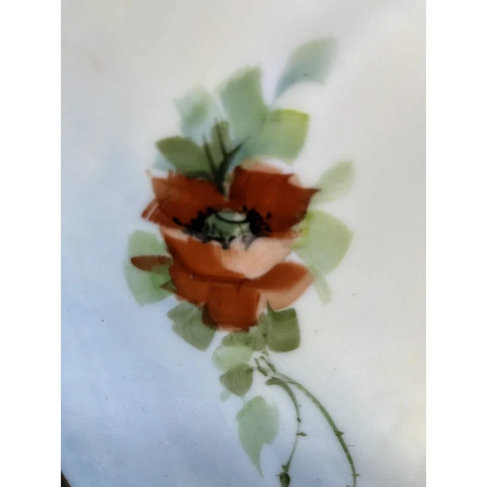 Antique Thomas Sevres Bavaria Hand Painted Red Roses Plate Signed By Artist 10
